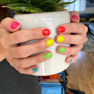 Bright multicoloured gel manicure